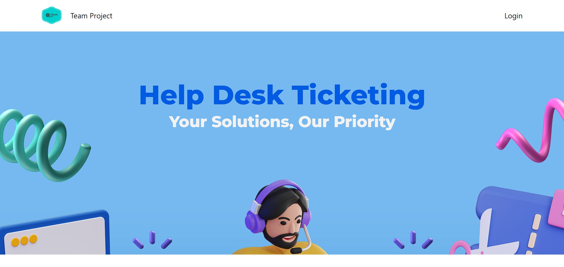 The Help Desk Ticketing application home screen